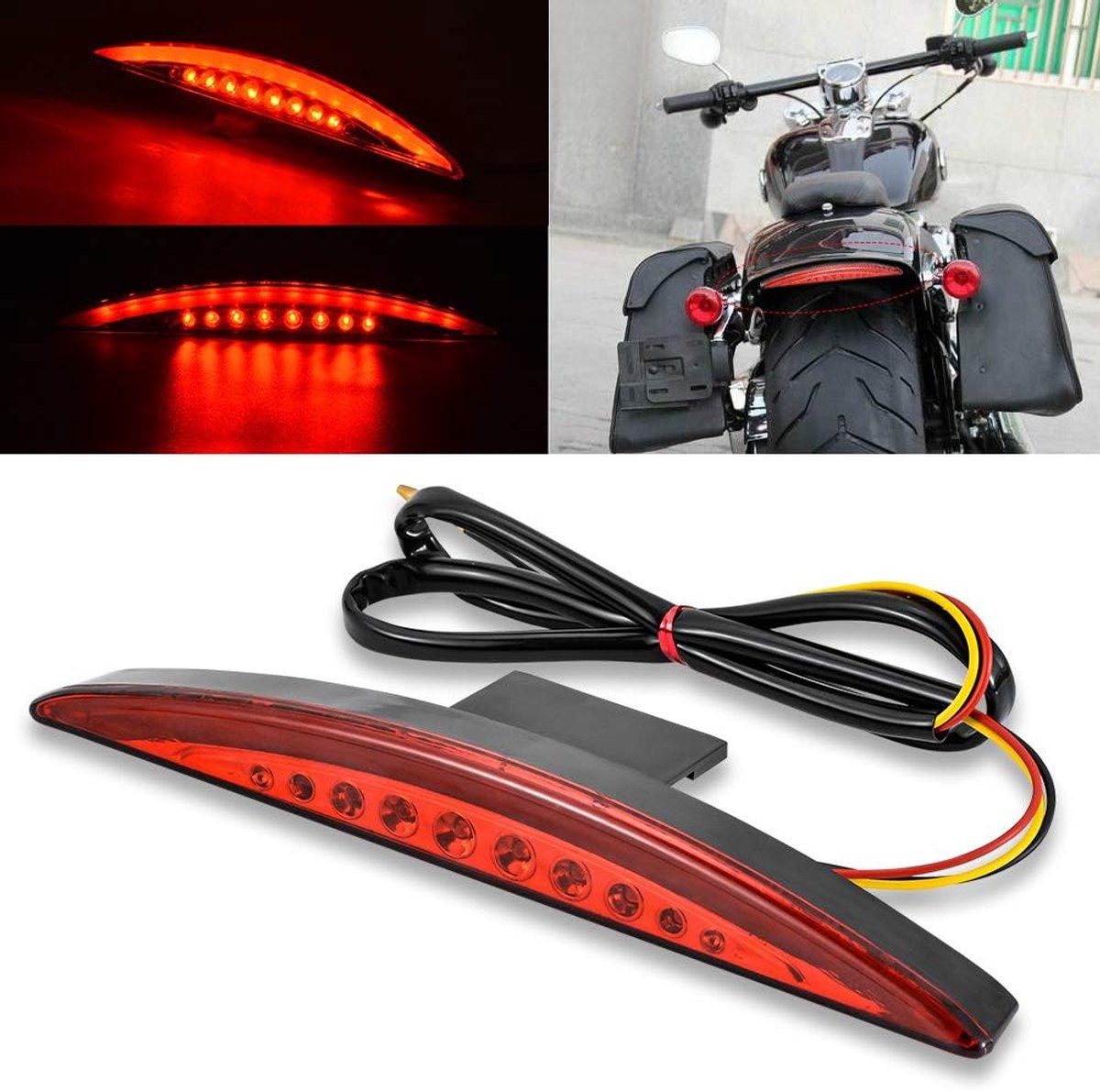Motorcycle Rear Light LED Brake Light for Harley Breakout EFI FXSB CVO 2013-2017 (Red Lens) - ShopVlot