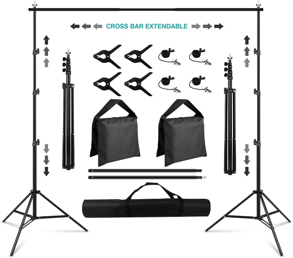 Adjustable Photo & Video Studio Background Stand with Carry Bag, Spring Clips, 2.6 x 3 m - ShopVlot