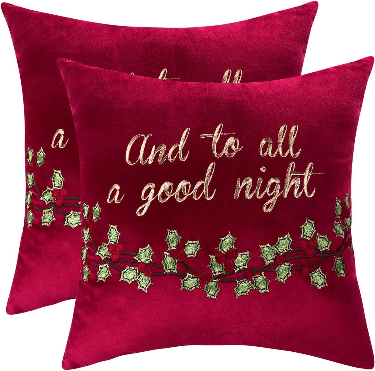 Tosleo Christmas Embroidery Throw Pillow Case 18x18 Inch Set of 2 Christmas Green Leaves Flower Pillowcase Christmas - ShopVlot