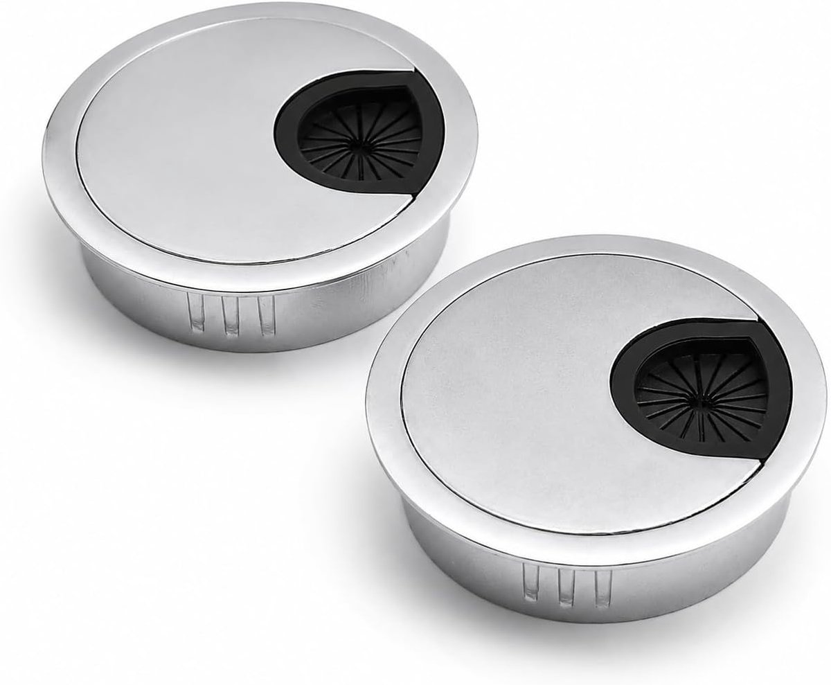 2 stuks ronde inbouwkabeldoorvoer Ø 60 mm, ronde inbouwkabels, kabelbeheer, metalen kabeldoorvoer voor bureau, bureaus - ShopVlot