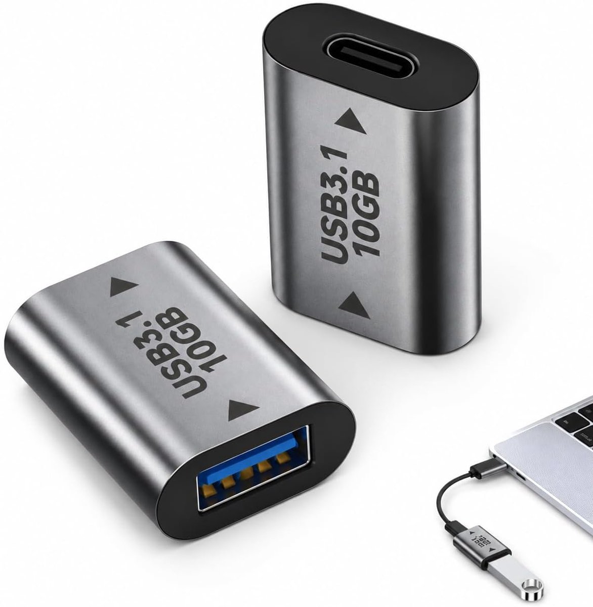 2 x USB C vrouwelijk naar USB vrouwelijk 3.1 Gen2 10Gbps, USB A naar USB C High Speed adapter, USB C naar USB A - ShopVlot