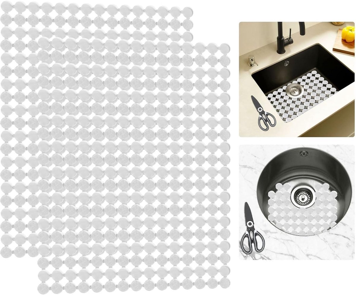 2 Pcs Sink Mat with Scissors, PVC Custom Cuttable Sink Insert, Draining Mat Sink, Dishwashing Draining Mat - ShopVlot