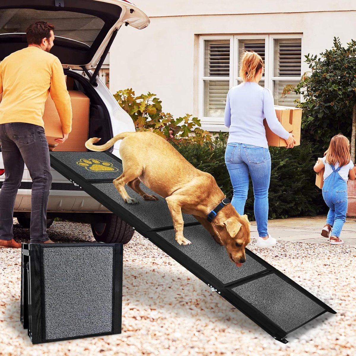 170cm Dog Ramp Car Collapsible Dog Stairs for Large Dogs Climbing Ladder Car with Non-Slip Carpet Car Ramp Pet Stable - ShopVlot