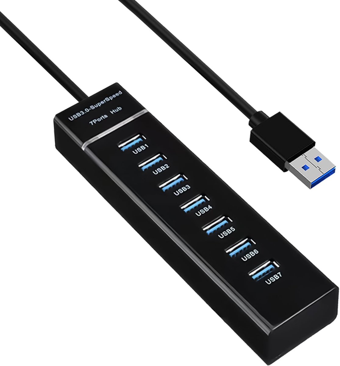 USB 3.0 7-Port Hub with Cable 100cm, SuperSpeed 5Gbps Portable USB Plug Adapter Plug & Play Data Hub Compatible with - ShopVlot