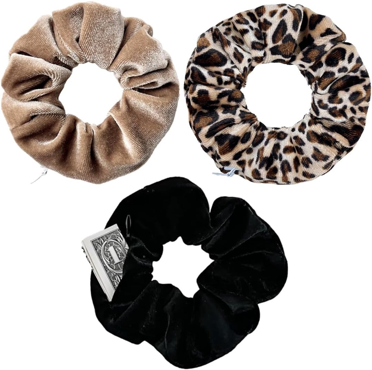 Women's Hair Bobbles, Hair Bobbles with Zip, Hair Bobbles with Hidden Zip Compartment, Pack of 3 - ShopVlot