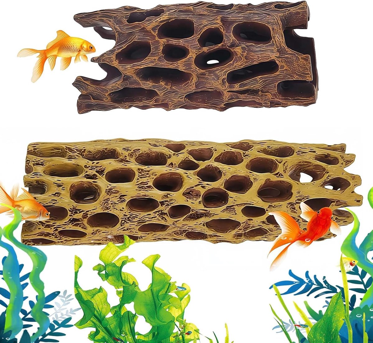 Garnalen verstopplaats aquarium, hol voor vissen en garnalen in het visbak, rood en geel, glad en delicaat, 2 stuks - ShopVlot