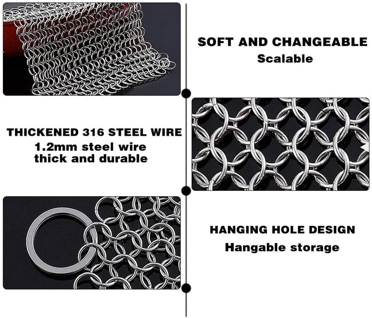 Gietijzeren Chainmail Scrubber - Zilver - 10 x 10 cm - Roestvrij Stalen Schuurspons voor Kookgerei