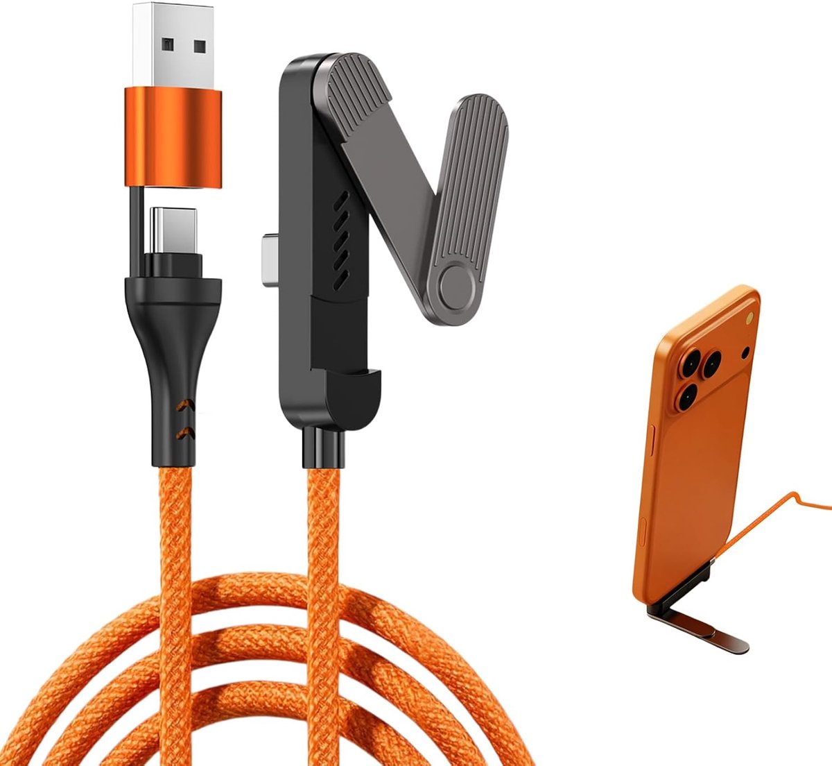 USB C naar USB C 2-in-1 kabel met onzichtbare houder en USB A-adapter, snellaadkabel 65 W, 1,5 m voor smartphone - ShopVlot