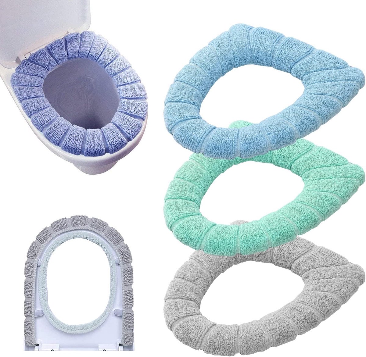 BTHEONE [3pcs] Bathroom Soft Thicker Warmer Stretchy Washable Cloth Toilet Seat Cover Pads, 3PCS (Blue, Pink, Brown) - ShopVlot