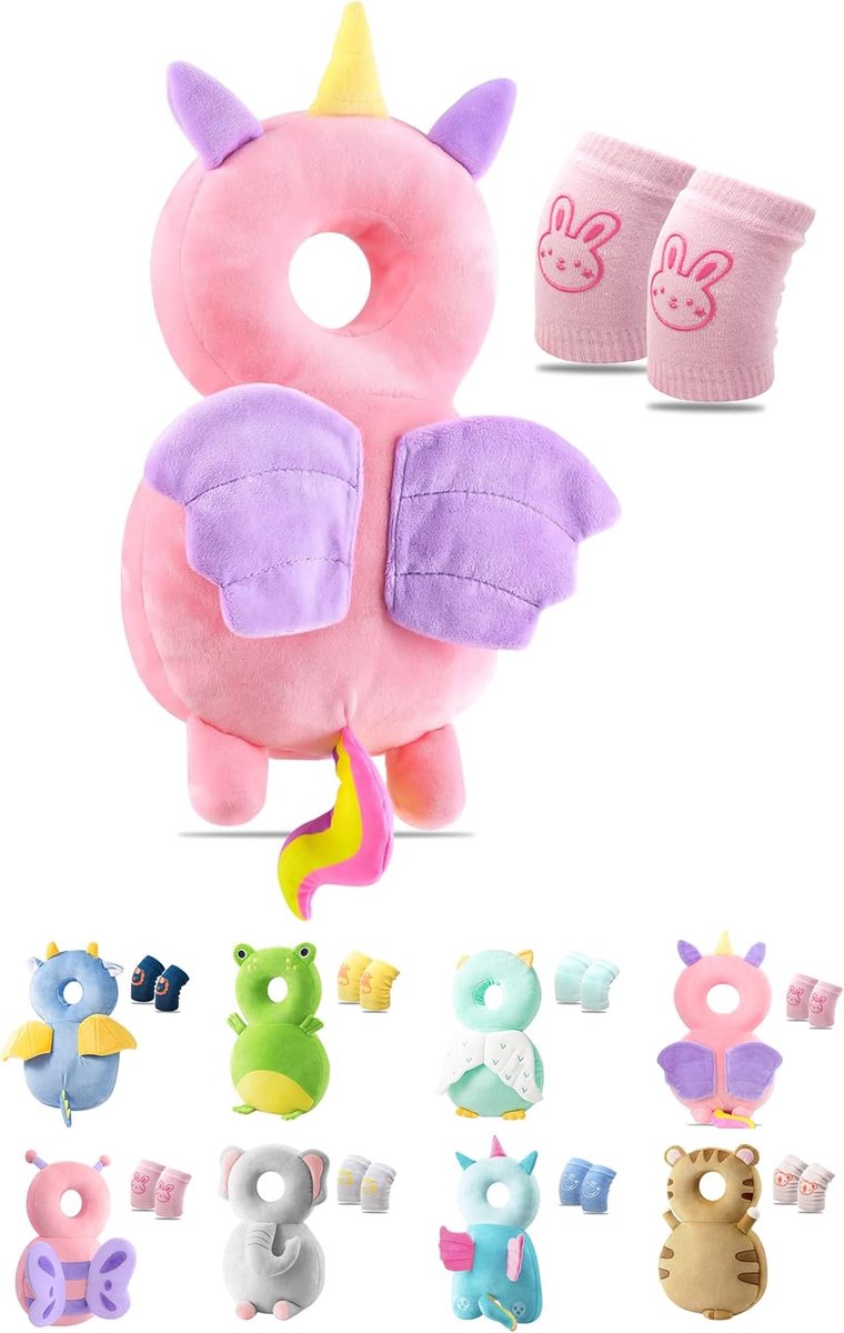 JEJA Baby Head Guard, Adjustable Baby Protective Pad, Safety Guard Pillow for 4-24 Months Kids Pink with Knee Pads - ShopVlot