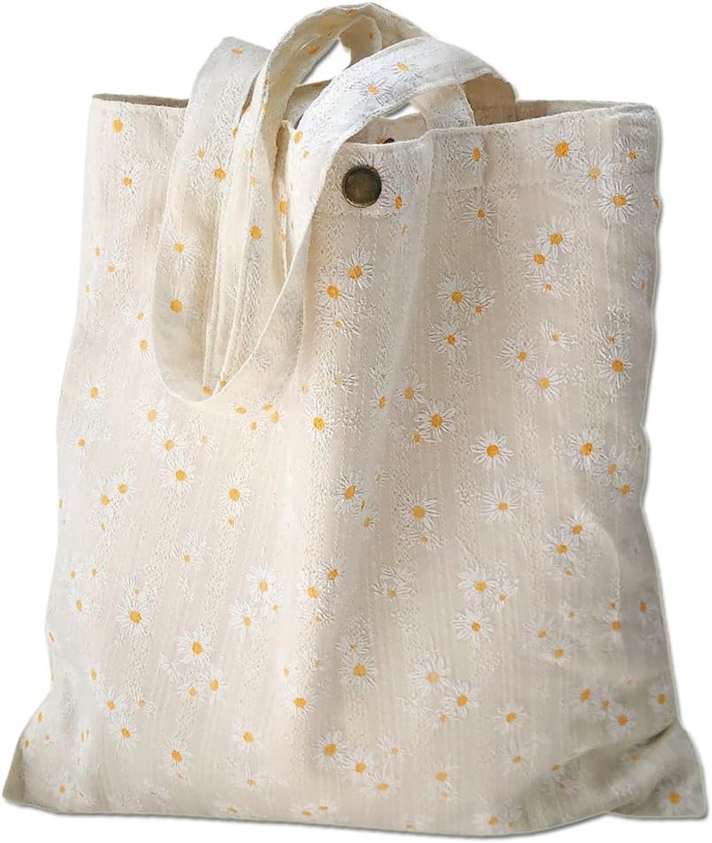 YGCHEN Linnen tas met madeliefjespatroon, Boheemse schoudertas met bloemen, groot, licht en ademend voor winkelen - ShopVlot