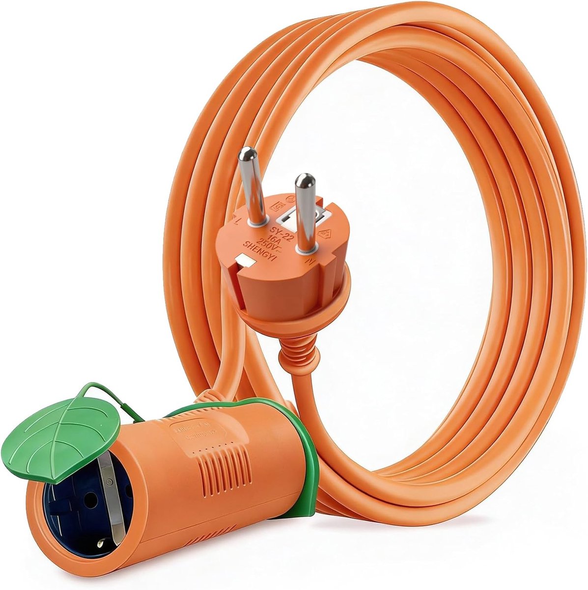 XINWANG Verlengkabel voor buitengebruik 10 m oranje IP44-2 waterdichte Schuko-stopcontacten met doppen - ShopVlot