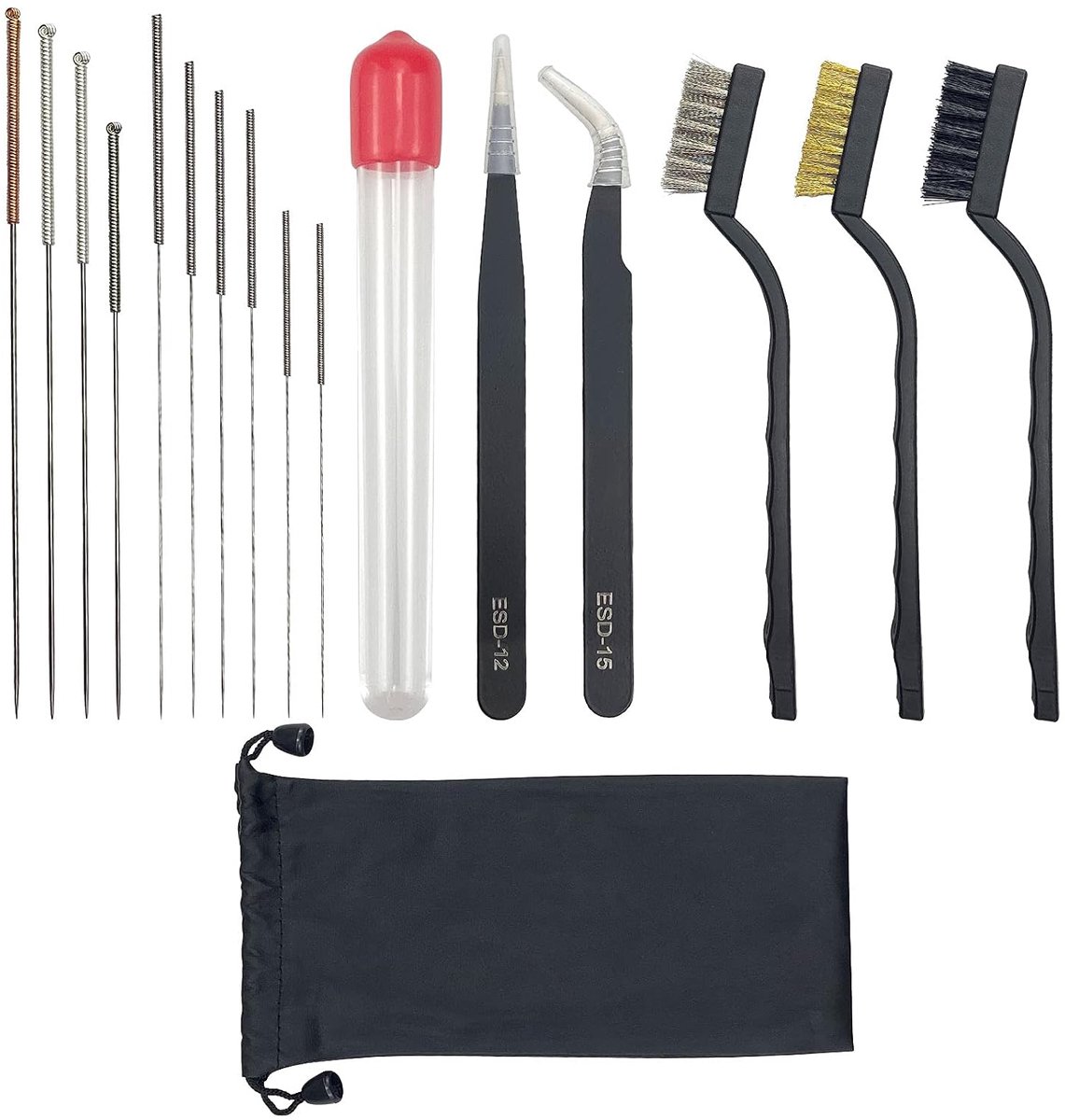 17pcs 3D Printer Nozzle Cleaning Kit Stainless Steel Extruder Nozzle Cleaning Needles Tweezers Antistatic Brushes for - ShopVlot