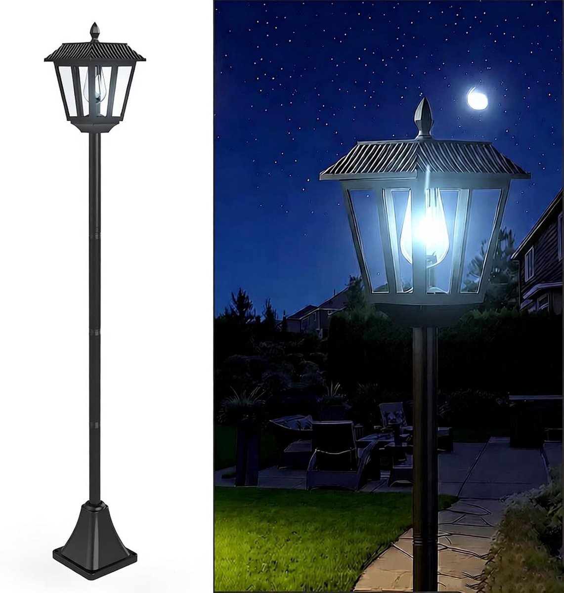 Tuinlantaarn voor buiten, 180 cm, solar, koel wit, IP65 waterdicht, 1 stuk - ShopVlot