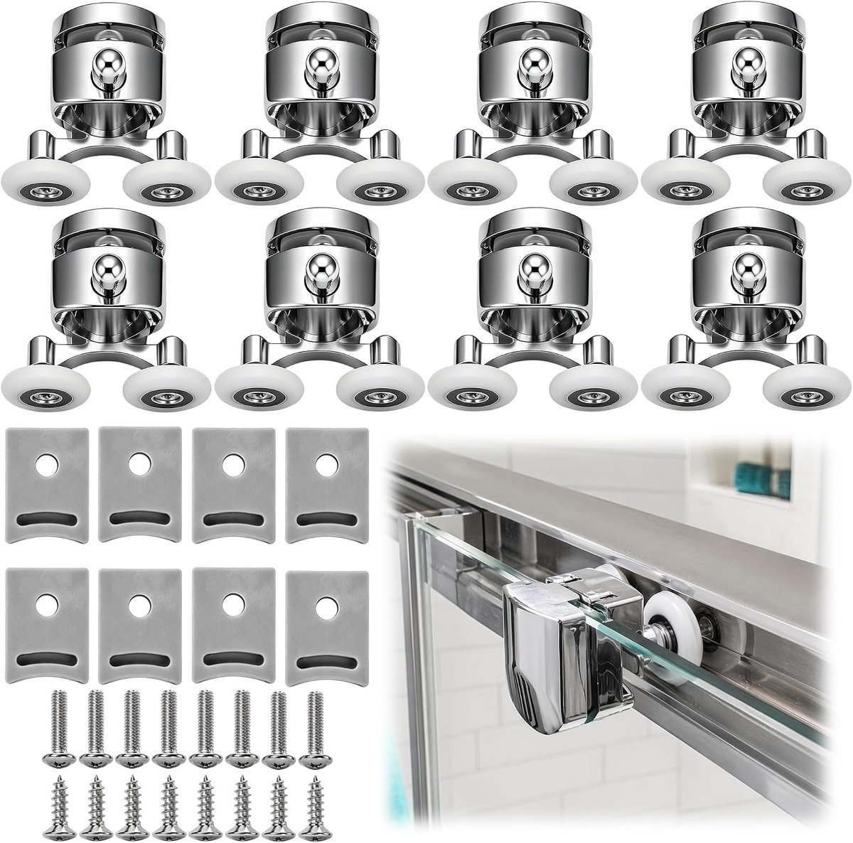8 stuks douchedeurrollen, 23 mm douchedeurrollen, reserveonderdelen voor glas 4-6 mm - ShopVlot