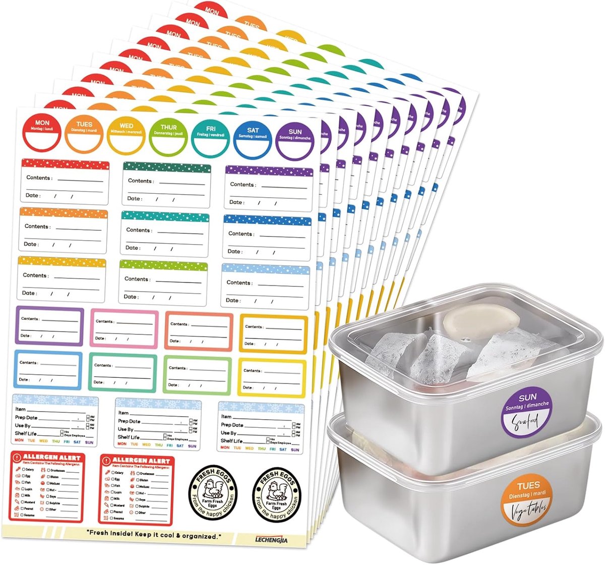 310pcs Food Labels, Allergen Information/Fresh Egg Labeling Stickers Freezer Shelf Life Labels for Food Containers - ShopVlot