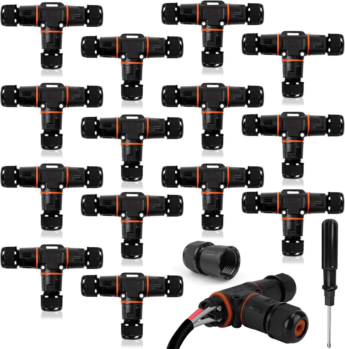 HIMOMO Cable Connector, Waterproof IP68, Cable Connector, T-Shape, Waterproof, 3-Pole, 3-Way Ground Cable Connector - ShopVlot