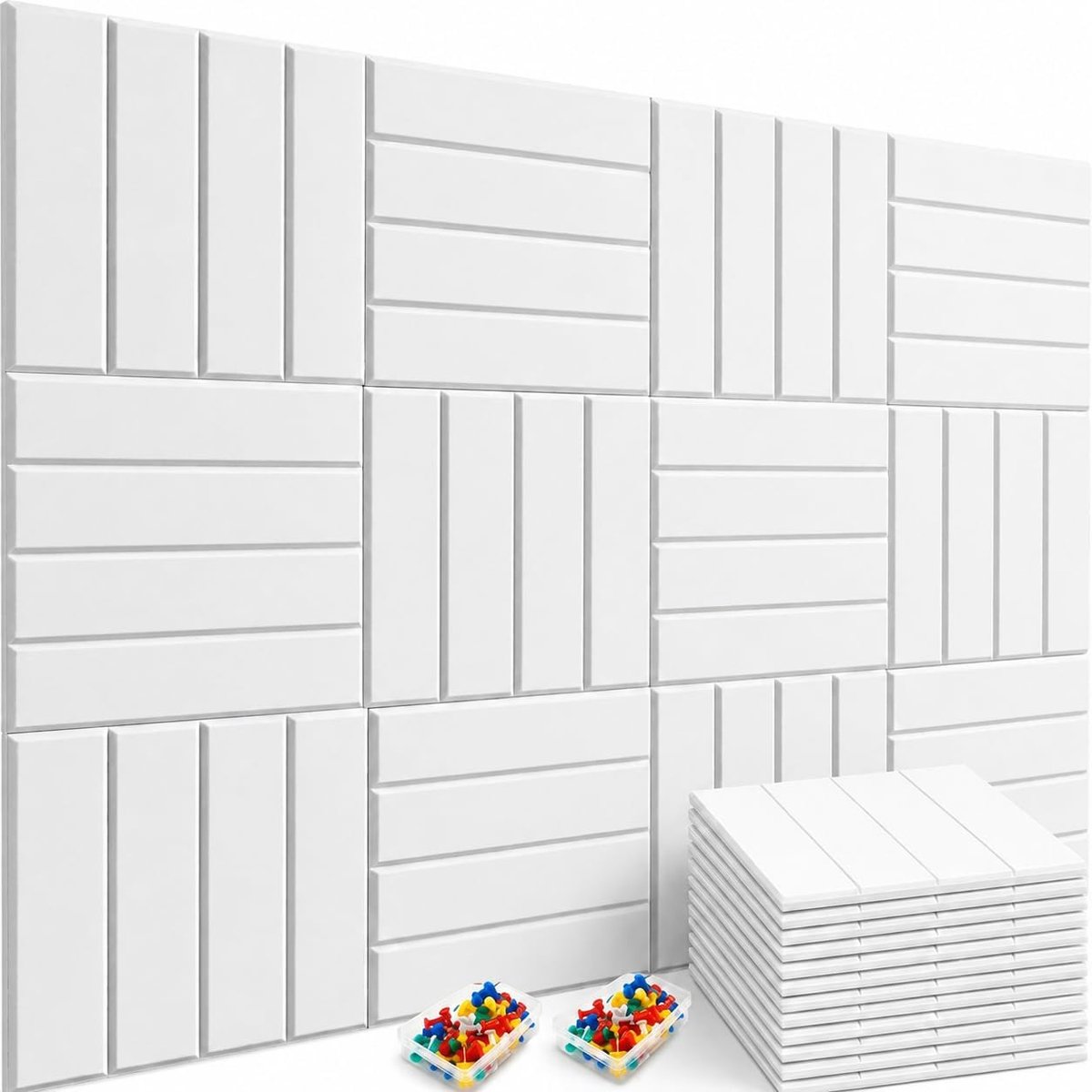 YOUNTHYE 12 stuks vierkant prikbord wit 30 x 30 cm groeven prikbord set 0,9 cm dik vilt prikbord voor kantoor en thuis - ShopVlot