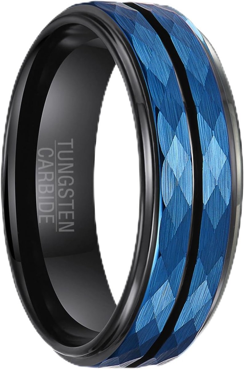 1 piece black blue fashion temperament tungsten steel ring men and women wide face 8mm tungsten carbide simple - ShopVlot