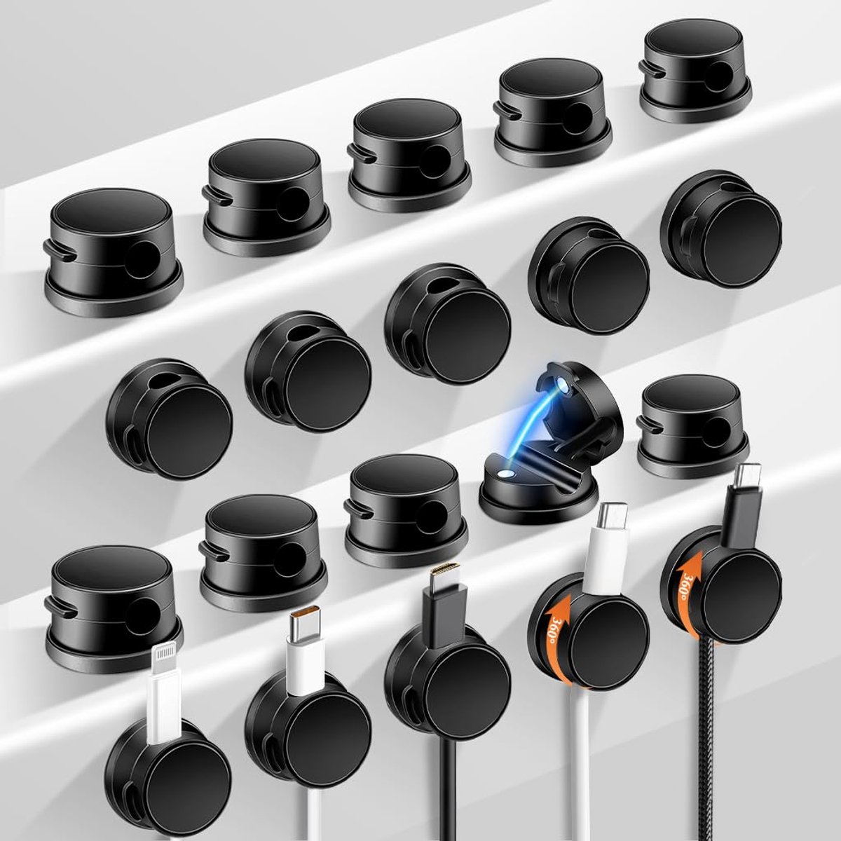 magnetische kabelclips 20 stuks - 360° draaibaar - zelfklevend - houdt kabels georganiseerd - ShopVlot