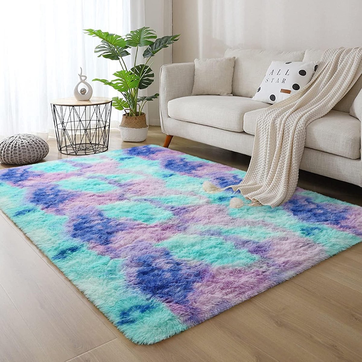 Rectangular Carpet 100x160cm - Blauw-Paars - Zacht en Pluizig - Ideaal voor Woonkamer of Slaapkamer - ShopVlot