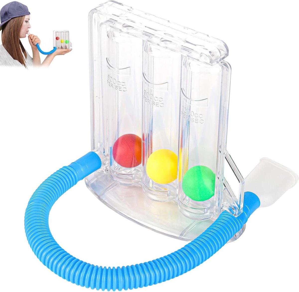 Thijox - XTDMJ Ademtrainer Longtrainer voor Spraaktherapie met 3 Kleurige Ballen, Diepe Ademhaling Trainer, 3-Kamer Systeem, Transparant Kunststof, 14