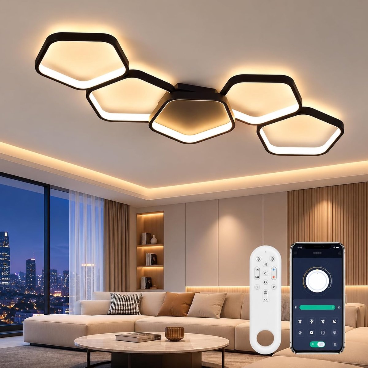 LED-plafondlamp 54W - 81cm zwart - dimbaar met afstandsbediening - ideaal voor woonkamer en keuken - ShopVlot