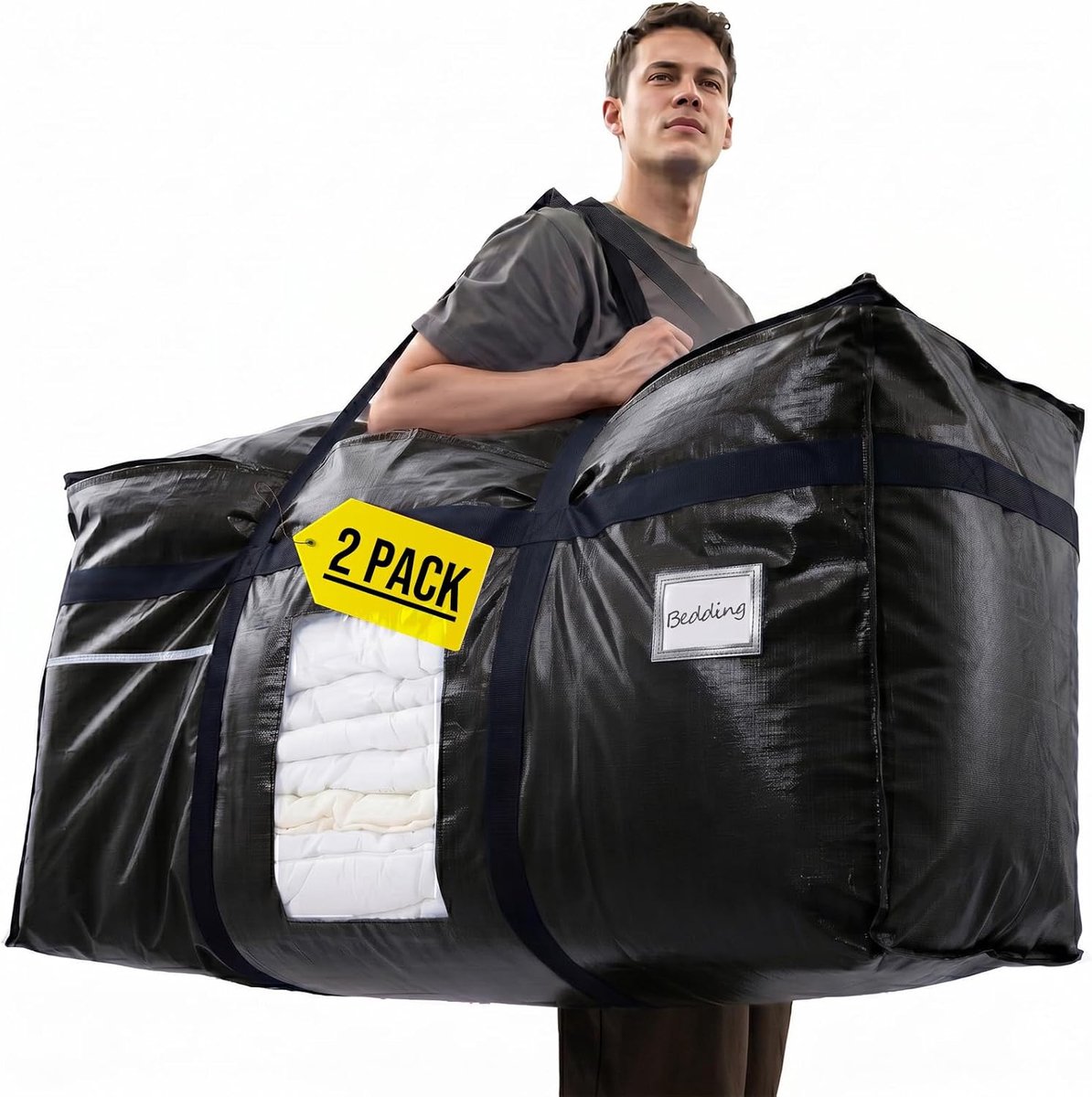 Extra grote verhuistas 45" - zwart 2-pack - met rits en zichtvenster - ideaal voor opslag van kleding en beddengoed - ShopVlot