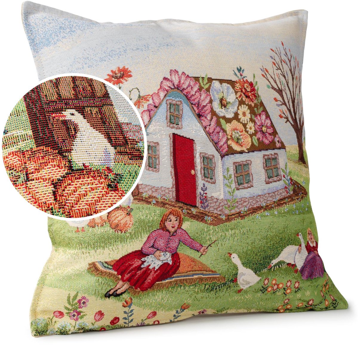 ANRO Sierkussen Peperkoekhuisje 45x45cm – Jacquard Gobelin Inclusief Vulling Bank Woonkamer