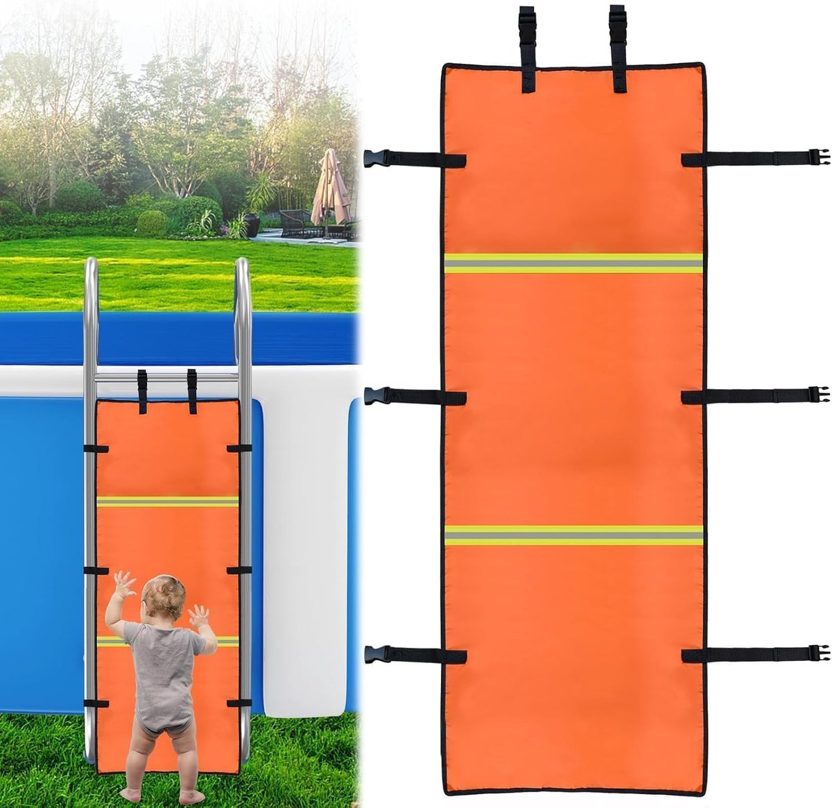 Veiligheidsbescherming zwembadladders 50 x 125 cm - robuust 600D Oxford - fel oranje met reflecterende strepen - ShopVlot