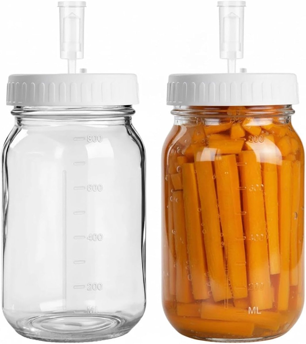 Fermentatieglas 1000ml - transparant glas - lekvrije schroefdop - ideaal voor kimchi - ShopVlot