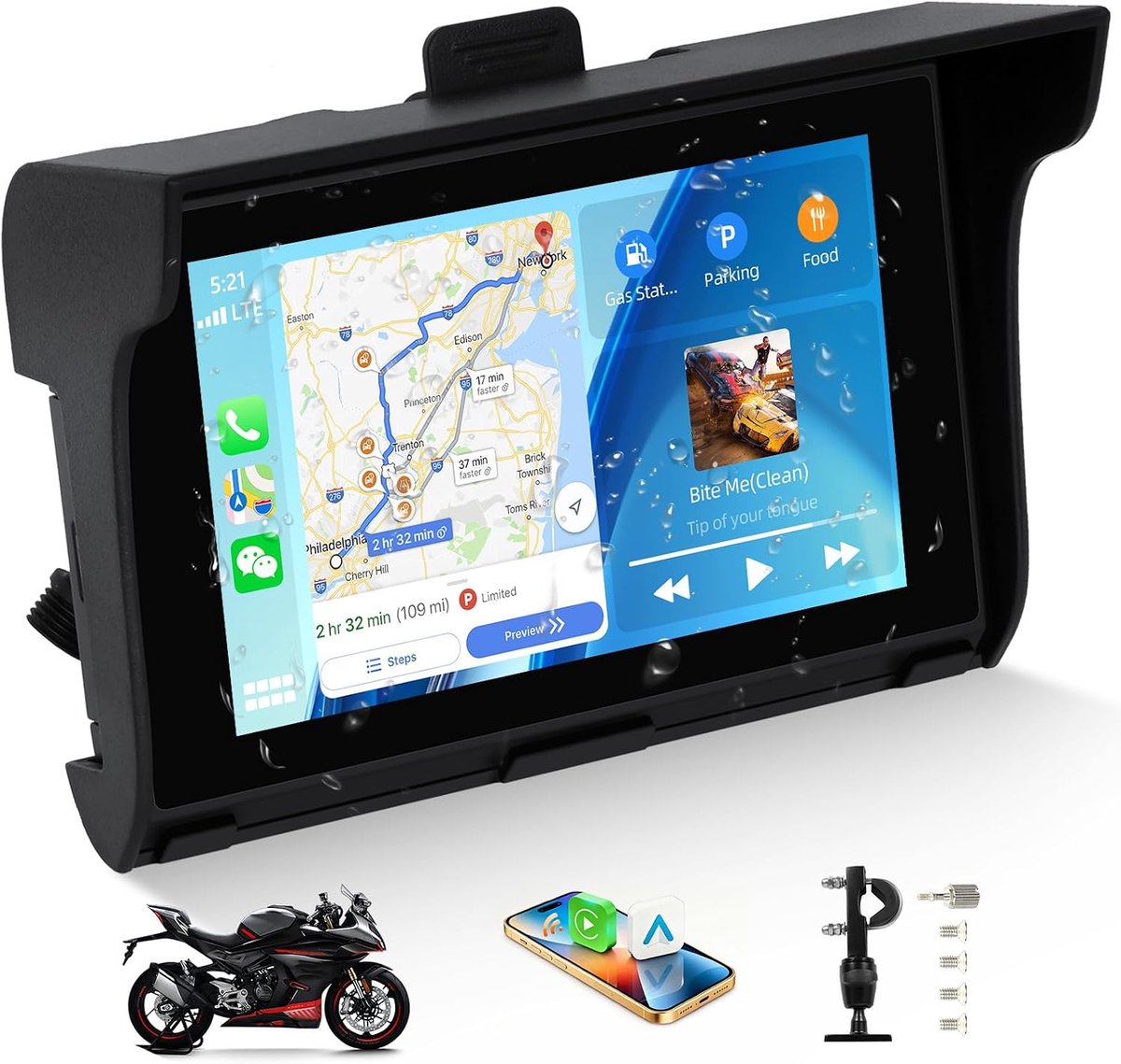 Motorcycle display 5 inch - touchscreen - draadloos Carplay en Android Auto - verbeter je rit - ShopVlot