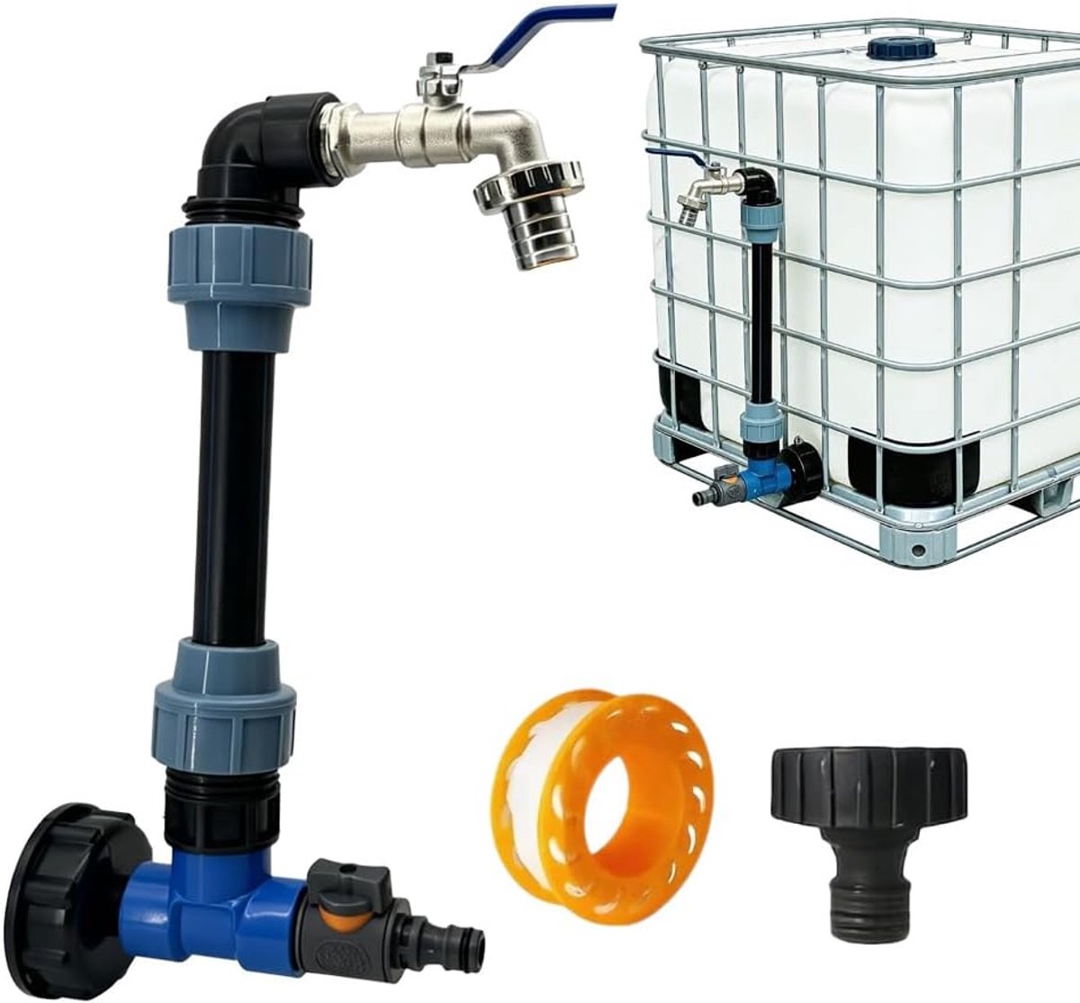 IBC kraan 3/4" - gooseneck model - inclusief adapter en afsluiter - ideaal voor regenwateropvang - ShopVlot