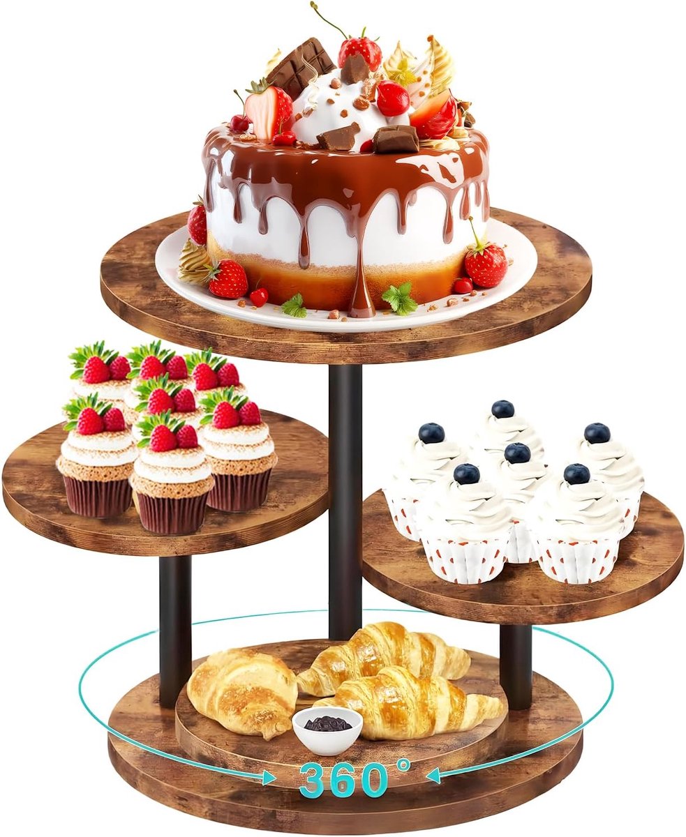Cupcake standaard 4 niveaus - Hout - 360 graden draaibaar - Perfect voor feestelijke decoratie - ShopVlot