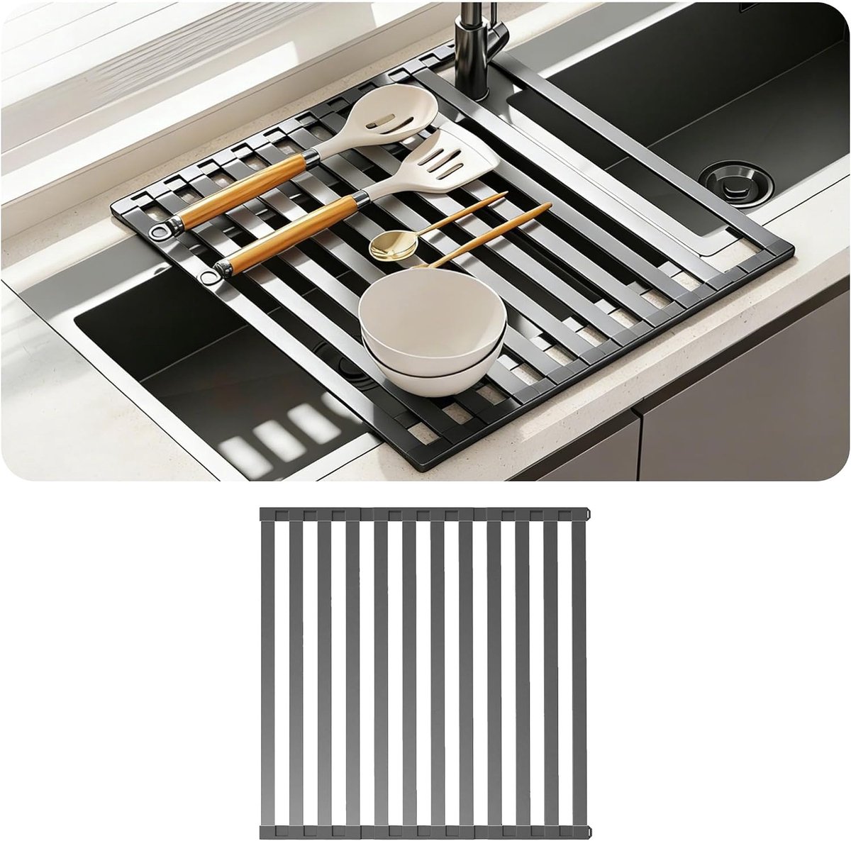 Escurridor de Platos Plegable 35 × 45 cm - Donkergrijs - Afneembaar ontwerp - Creëert extra werkruimte - ShopVlot