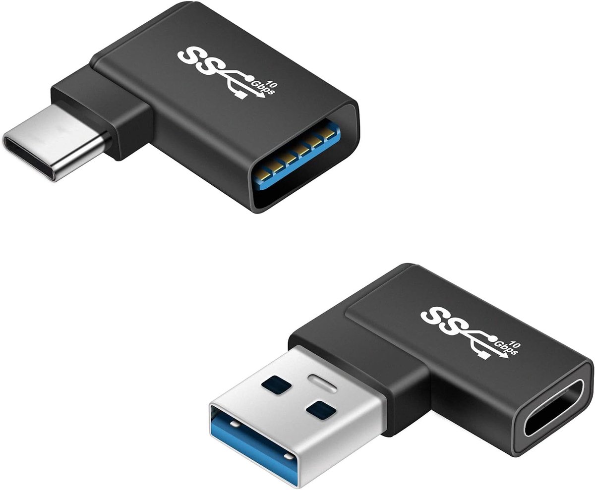 USB C naar USB Adapter 90 graden - 2 stuks - 10Gbps Dataoverdracht - Ideaal voor krappe ruimtes - ShopVlot