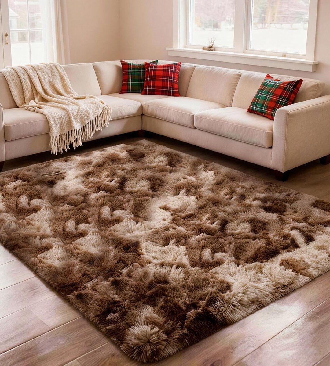 Hoogpolig vloerkleed 80 x 150 cm - superzacht bruin - hypoallergeen - perfect voor gevoelige huid - ShopVlot