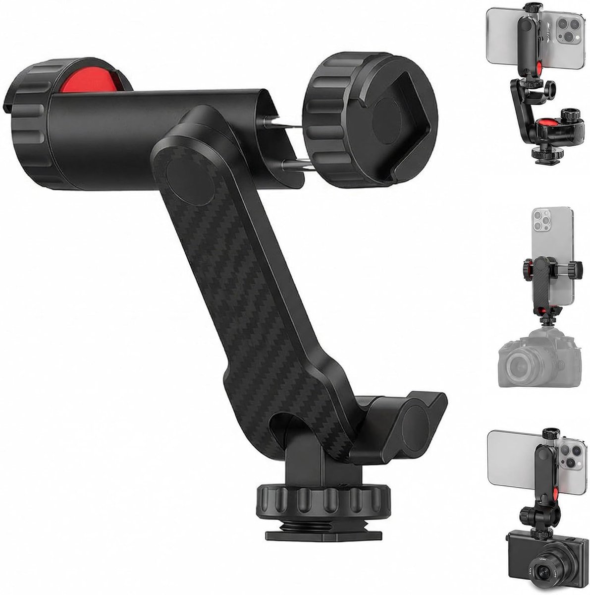 Mobile Phone Holder with Tripod Thread, 360° Rotatable, 180° Tilt, with 2 Hot Shoes and 1/4 Inch Thread, Tripod Phone - ShopVlot
