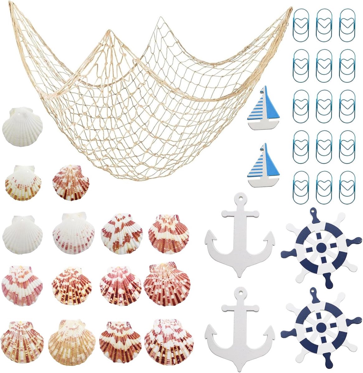 1 Piece Fishing Net Decoration, Fishnet Wall Decoration, Nautical Fishing Net with Shells, Paper Clips and Sea - ShopVlot