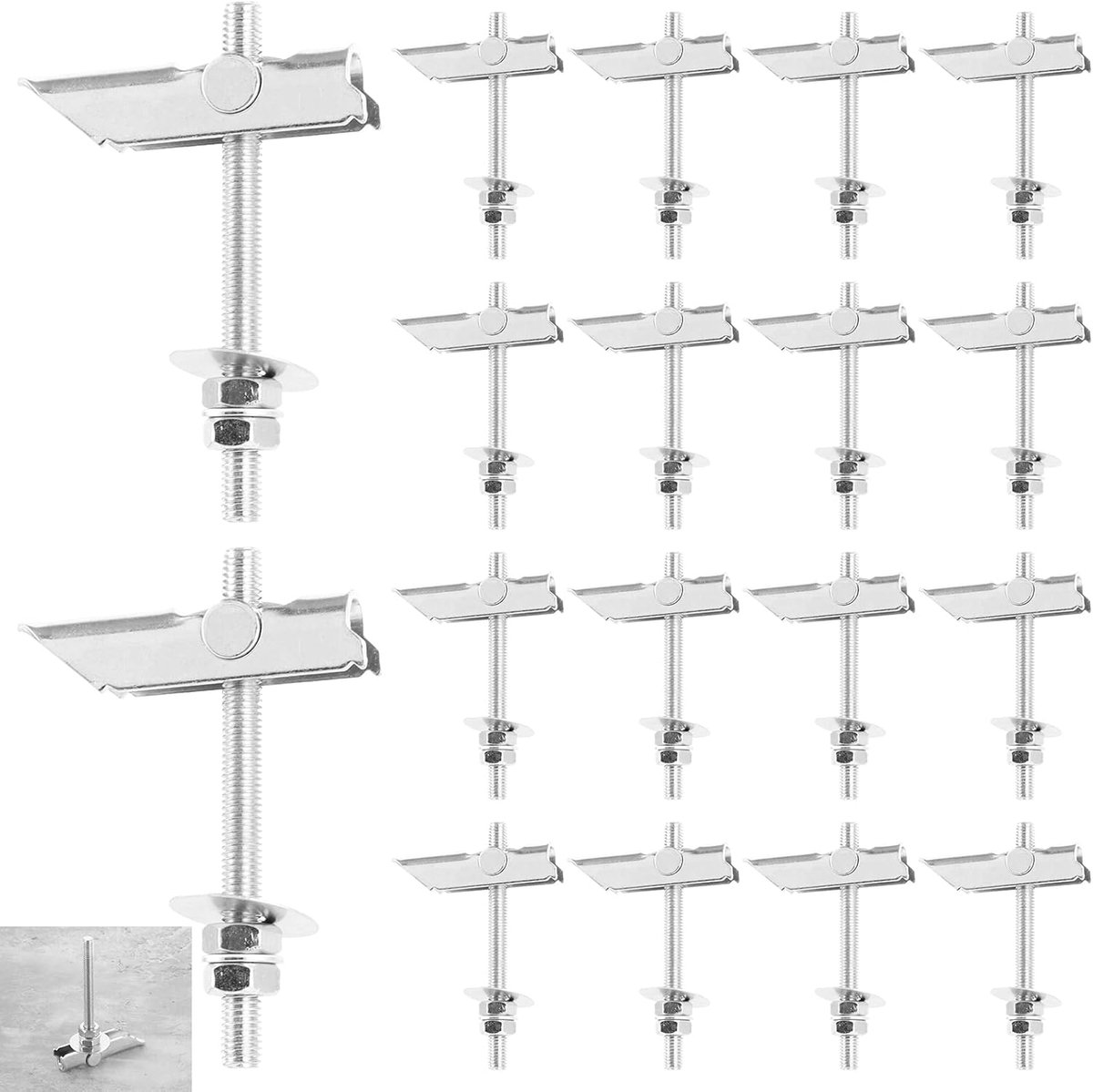 Pack of 18 M8 x 100 mm Tilt Plugs Made of Galvanized Carbon Steel, Heavy Load, Spring Clip Plugs with Disc and Nut - ShopVlot