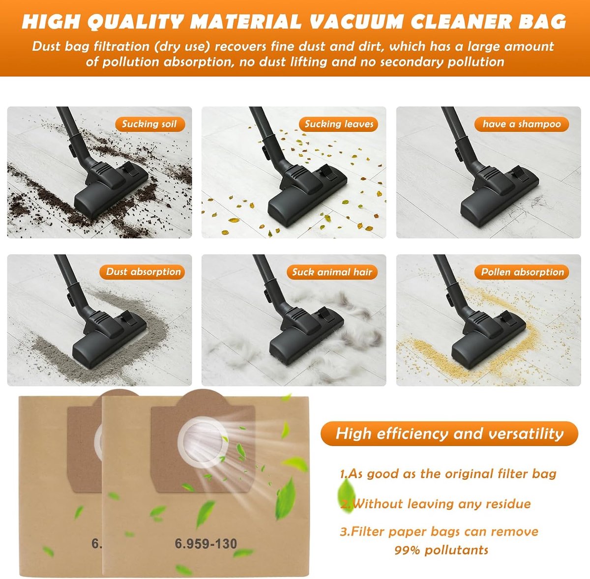 5pcs Paper Filter Bags for Kärcher 6.959-130.0, WD3 Vacuum Bags Paper Filter Bags Bag for WD3 1629 MV3 - ShopVlot