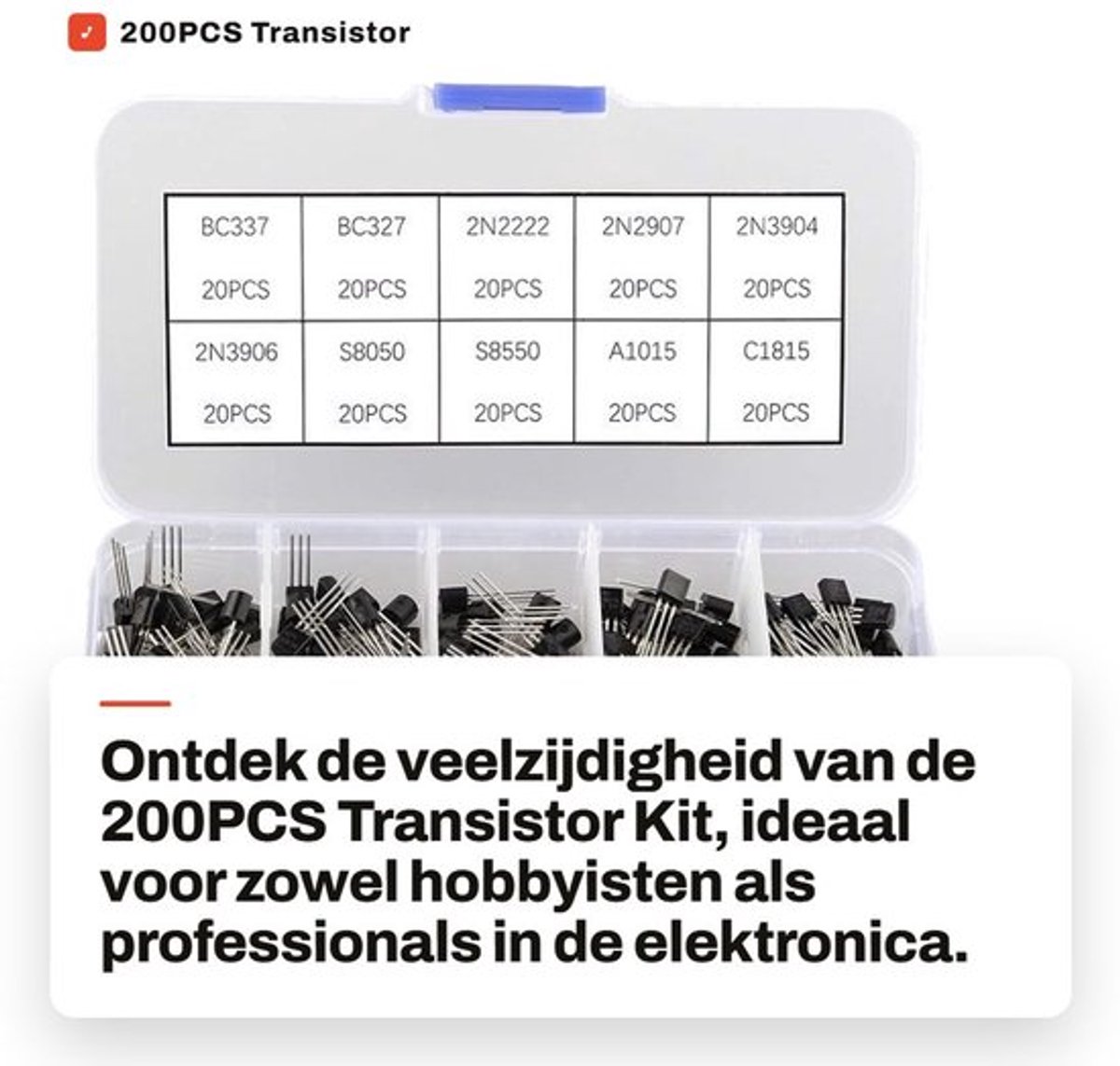 200PCS Transistor Kit - Transistor Assortiment - Perfect voor Elektronica - TO-92 Formaat - Transistor Box Pack - Voor Hobbyisten