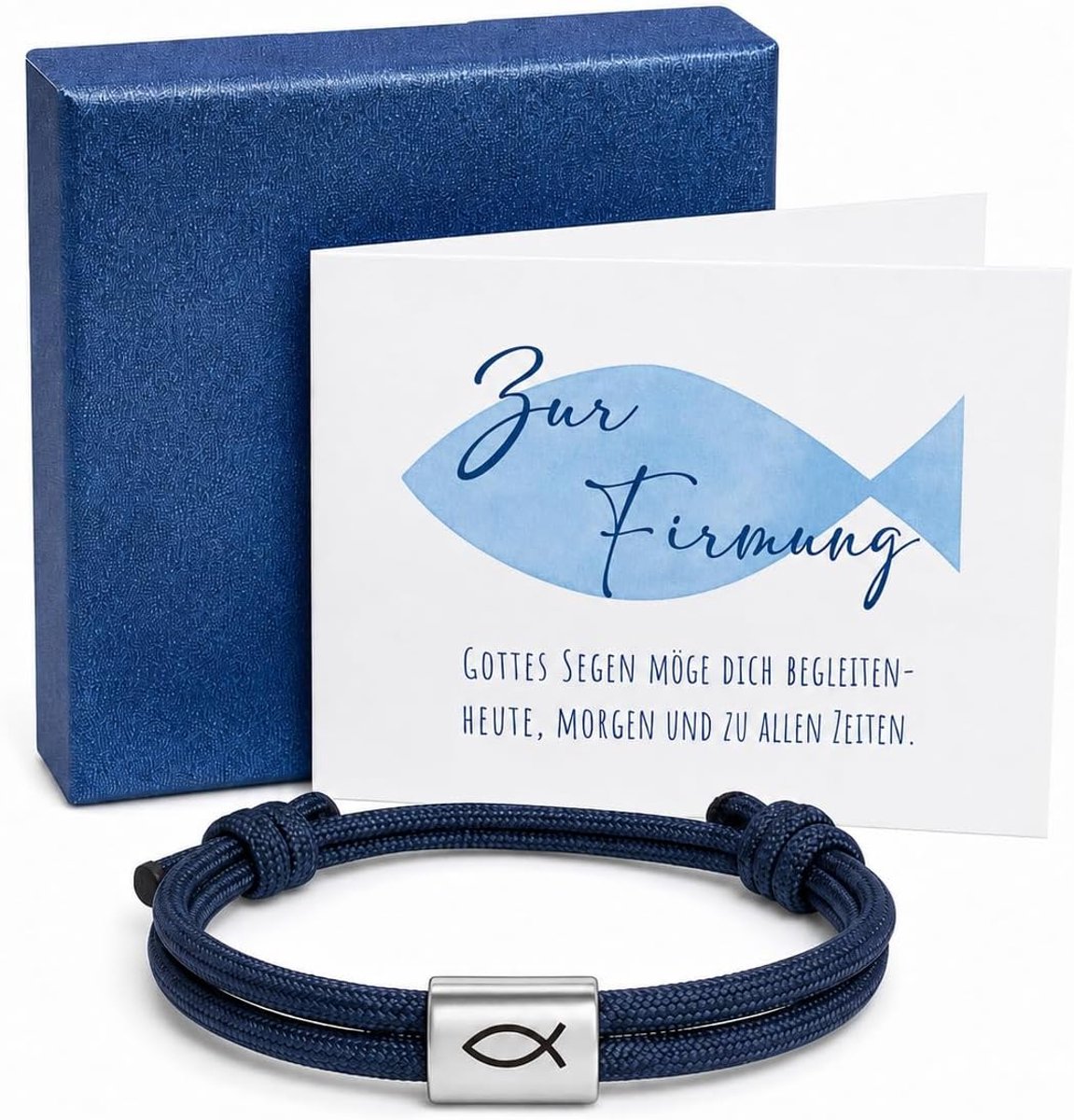 Ichthys visarmband voor kinderen - geschenkdoos en wenskaart - religieus bevestigingscadeau - perfect voor peetkinderen - ShopVlot