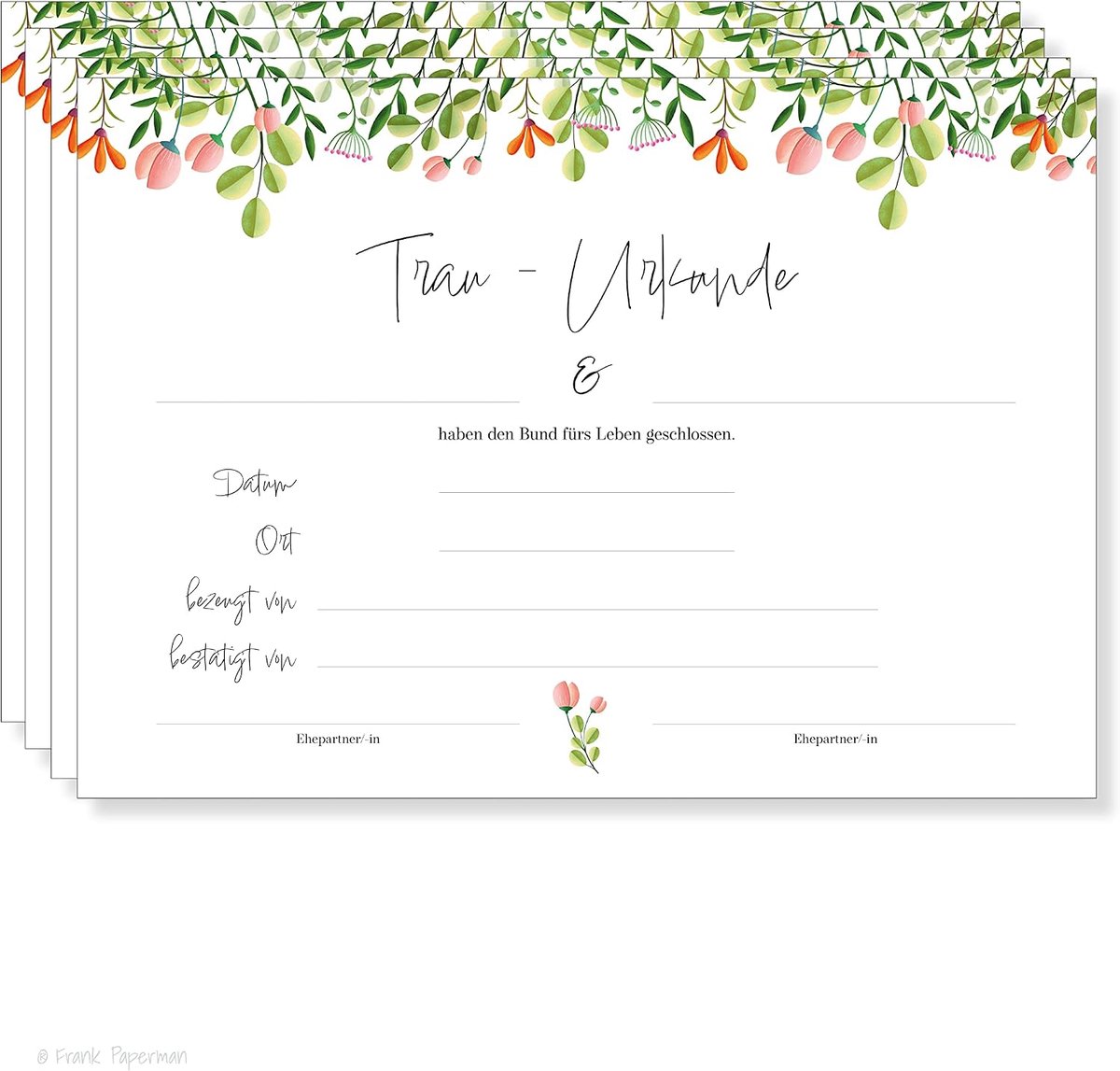 Huwelijkscertificaat 25 x A4 - Bloemenontwerp - Te personaliseren - Perfect als huwelijksgeschenk - ShopVlot