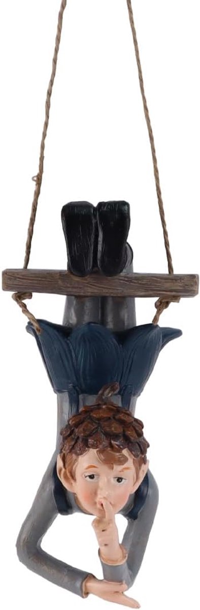 Tuindecoratie jongen op schommel - hars hangende elf beeld - schattig en gedetailleerd - voor tuin en muur - ShopVlot