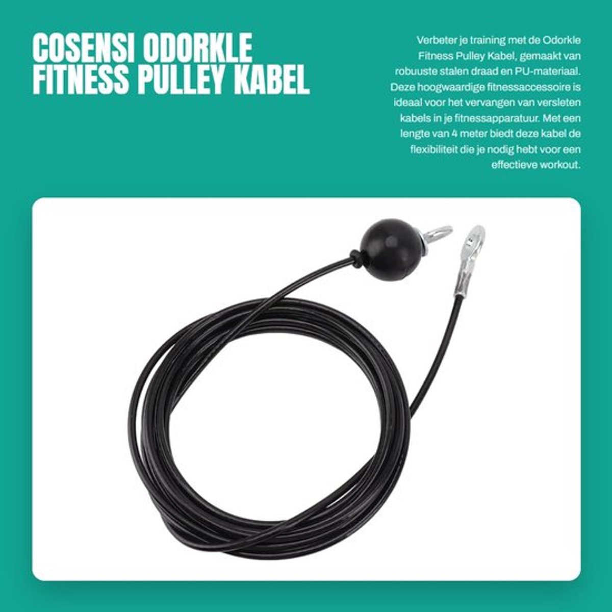 Pulldown Kabel van Robuust Staal - Fitness Kabelsysteem - Fitness Accessoire - Triceps/Biceps Training - Eenvoudige Installatie - Geschikt voor Spiertraining