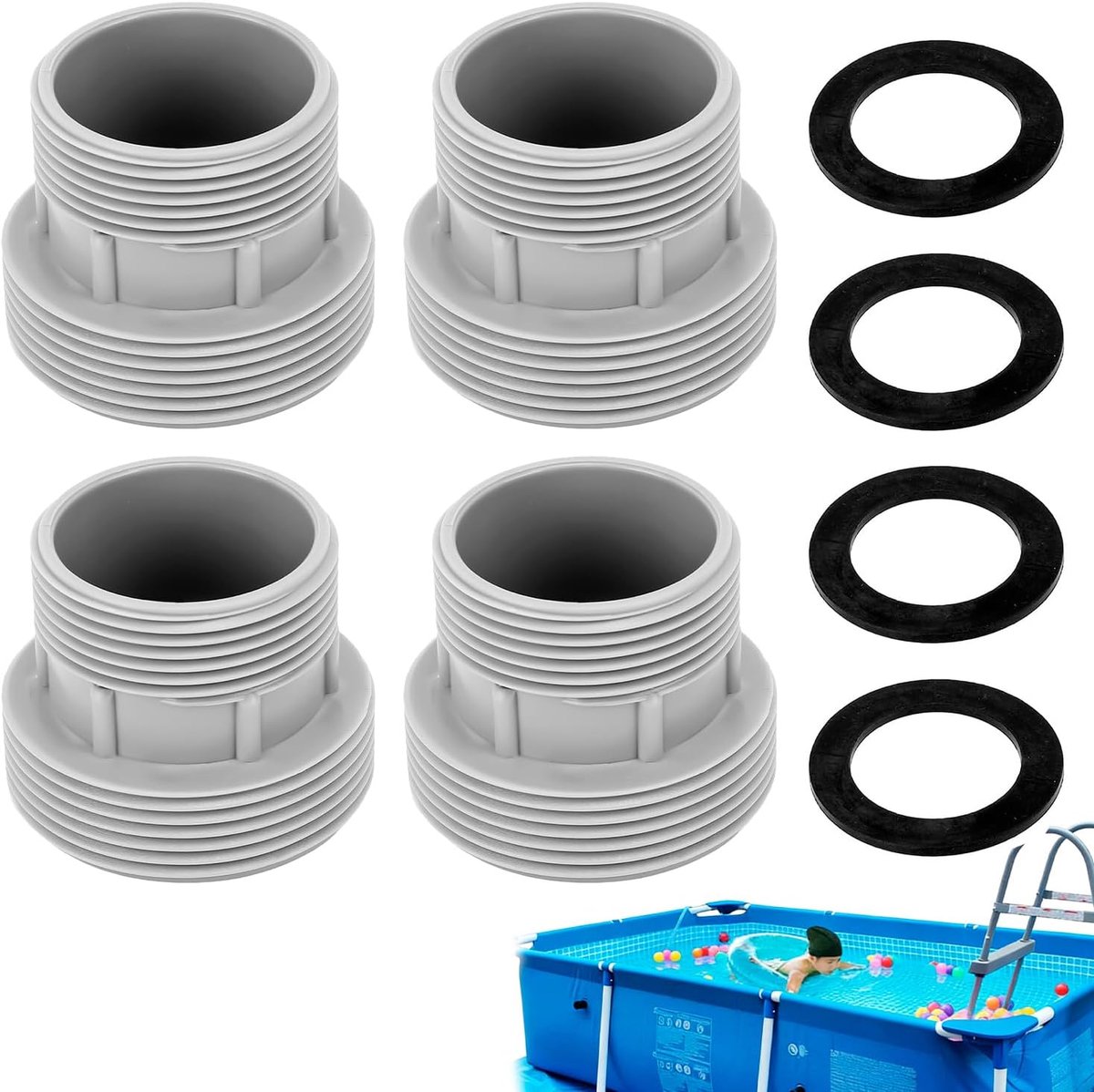Zwembadslangadapter 60 mm - Grijze kunststof slangtule - Voor Intex 4560 en 58254 - Eenvoudige aansluiting - ShopVlot