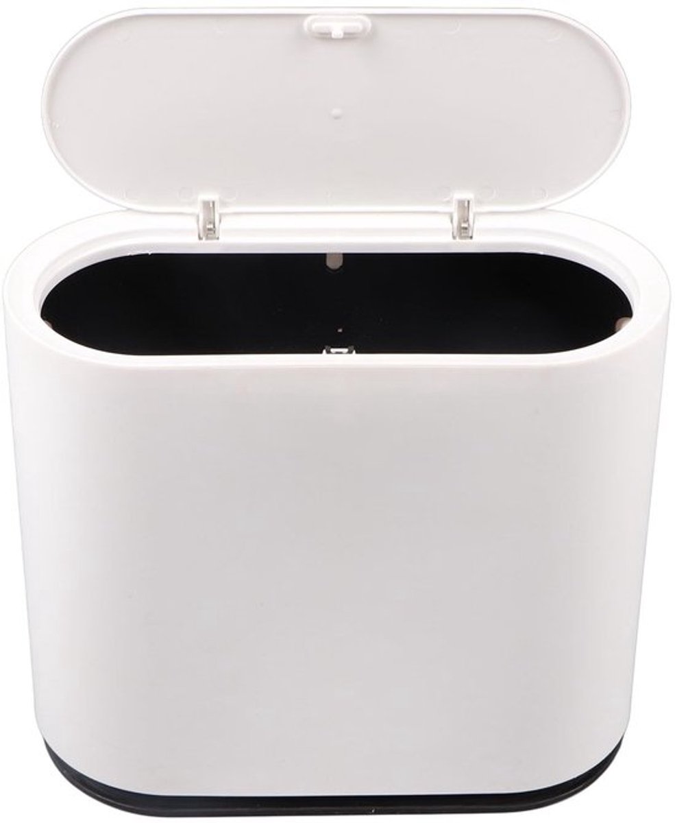 Vuilnisbak 12 Liter - Plastic - Drukdeksel - Kleine Ovale Vuilnisbak - Voor Keuken/Badkamer/Kantoor - Gemakkelijk Schoon te Maken - Prullenbakje