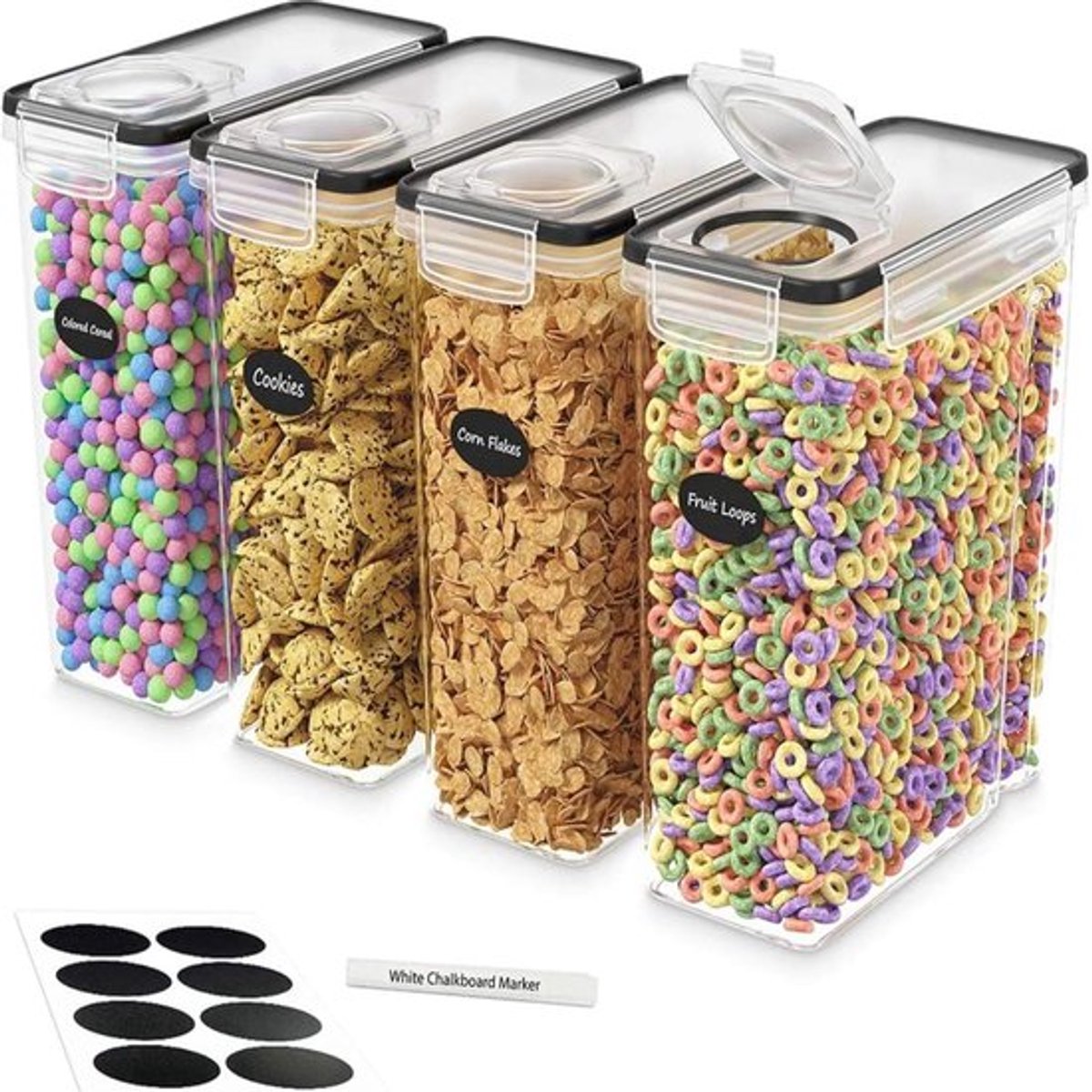 Voorraaddozen 4 Liter - Luchtdicht - BPA-vrij - Doorzichtig Plastic - Etiketten - Keukenvoorraadorganizer - Opbergdozen