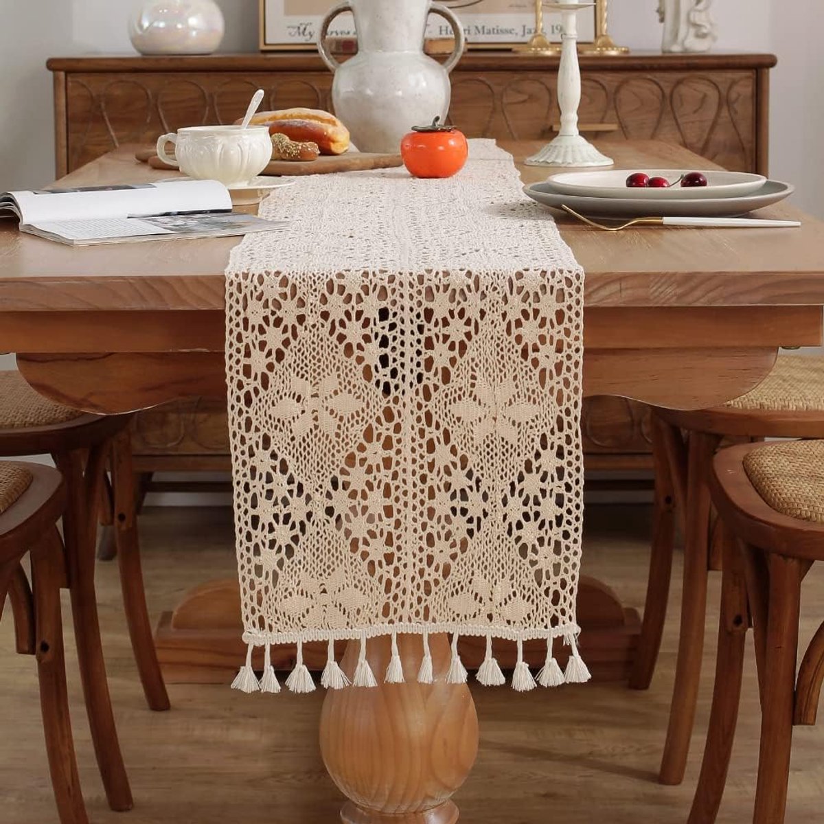 Lopende tafelloper 30 x 140cm - Katoen en polyester - Vintage kant - Perfect voor bruiloften - ShopVlot